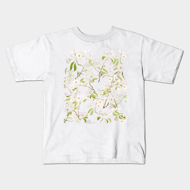 white cherry blossom pattern Kids T-Shirt by colorandcolor